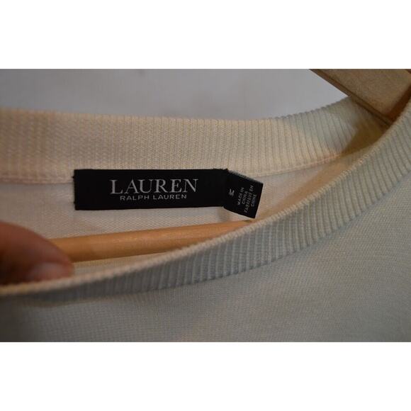 Lauren Ralph Lauren Sweater Womens Medium Ivory Belt Tie Balloon Sleeve Knit - Picture 10 of 11